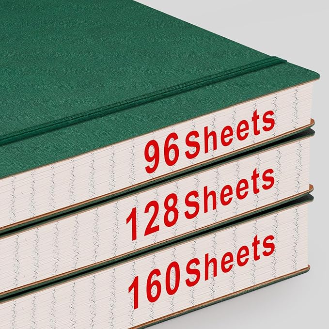 AHGXG Graph Paper Notebook - Grid Paper Notebook Large A4 8.5''×11'', 320 Pages Thick Journal, 100gsm Thick Graph Paper, Leather Softcover, Inner Pocket - Green