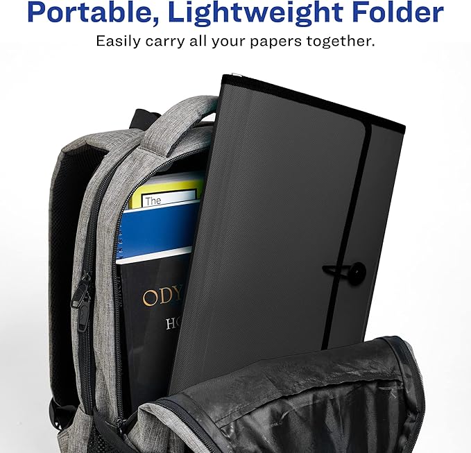 Avery Expanding File Folder Organizer, 7-Pocket Accordion File Organizer, Black, Holds 425 Letter/A4-Size Sheets (73550)