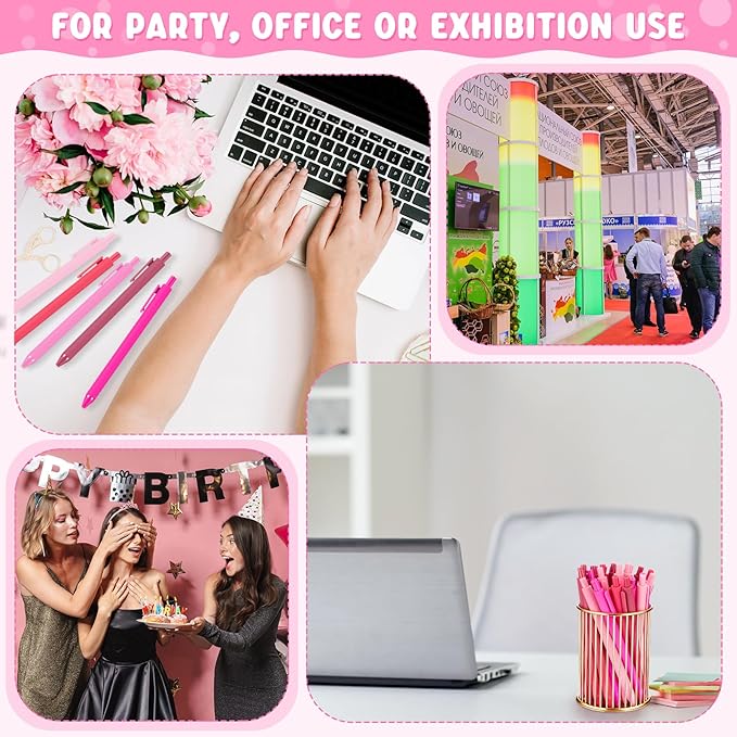 25 Pcs Ballpoint Pens Bulk Retractable Writing 1. 0 mm Black Ink Cute Pens Smooth Writing Color Fancy Gift for Teacher Student Employee Office School Home Baby Shower Supplies (Pink Series)