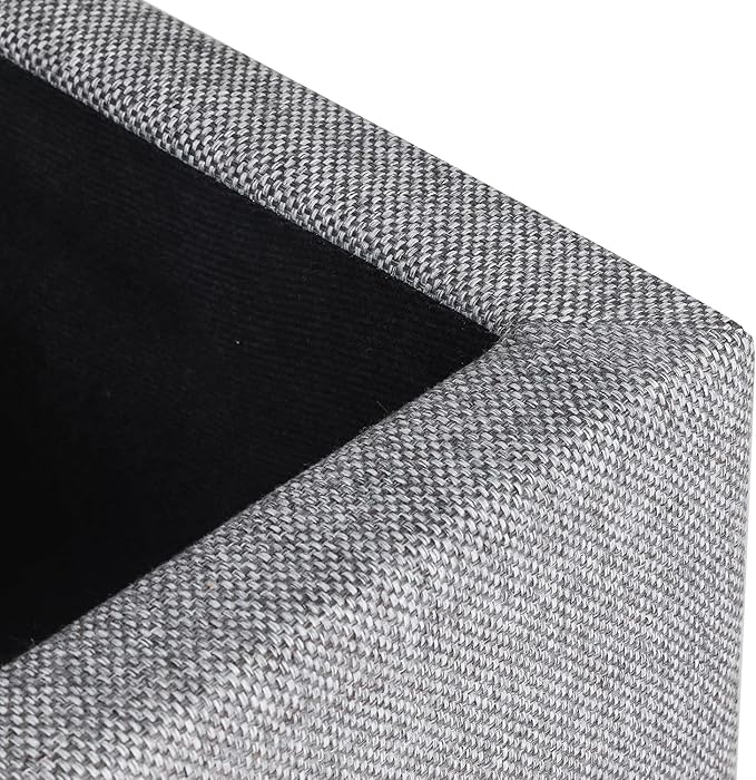 Adeco 17" Square Ottoman with Storage, Small Blue Storage Ottoman Foot Rest with Hinged Lid & Solid Wood Legs, Linen Fabric Foot Stool for Living Room & Bedroom