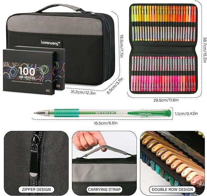 400 Pack Gel Pens for Adult Coloring Books, 200 Colored Gel Pen Include 200 Refills with 40% More Ink,Glitter Gel Pens Set for Coloring Books Drawing Journaling Scrapbook Art Supplies