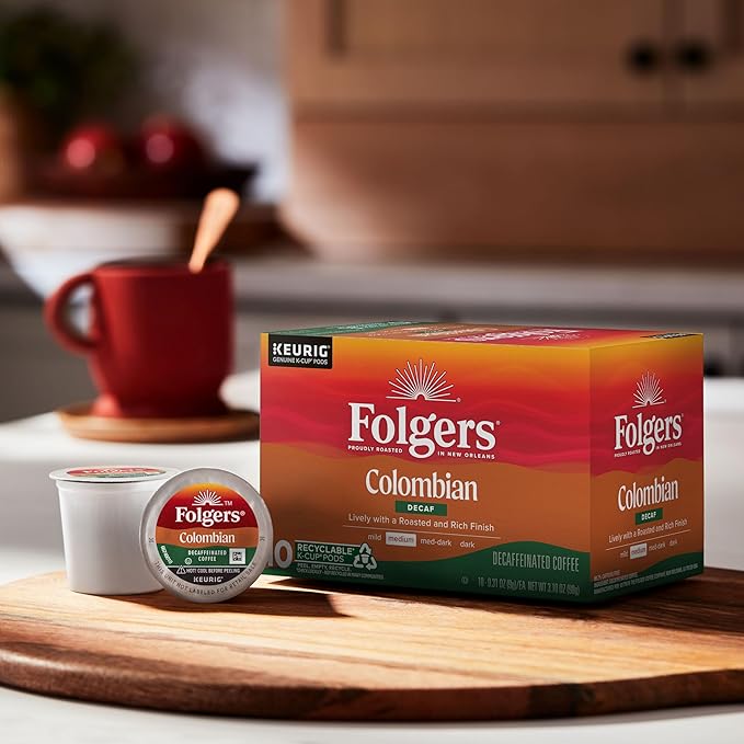 Folgers Colombian Decaf Coffee, Medium Roast, Keurig K-Cup pods, 10 Count Box (Pack of 6)