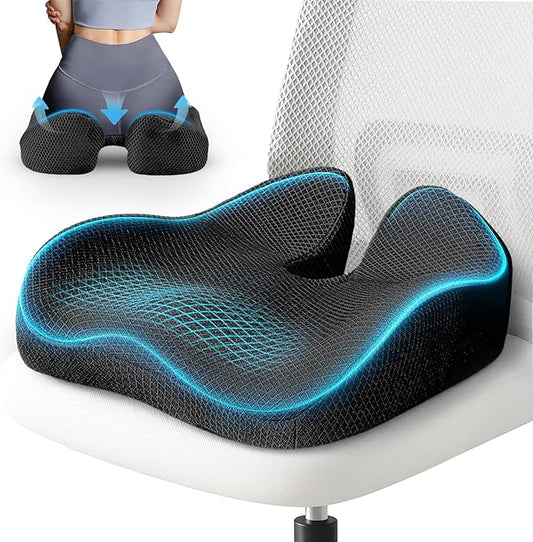 Extra Large Office Chair Cushion, 19" x 17" Ergonomic Memory Foam Seat Cushion for Tailbone, Back, Sciatica & Hip Pain Relief, Booster Pad for Sitting & Driving, Removable Washable Cover, Black