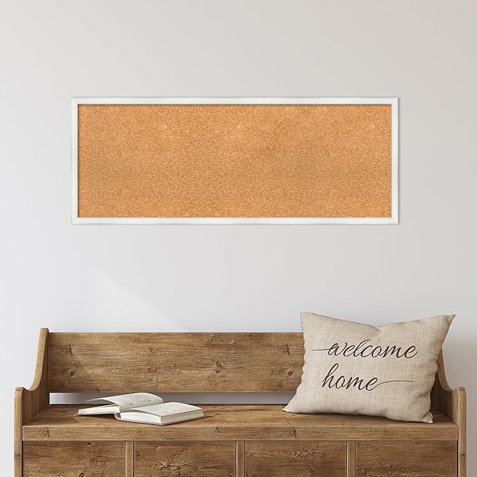 Amanti Art Natural Cork Board for Wall, 15x39 Vision Board with White Frame, Medium Corkboard Office Decor for Home Organization, Country Rustic Corkboard Pinboard to Display Items for Home
