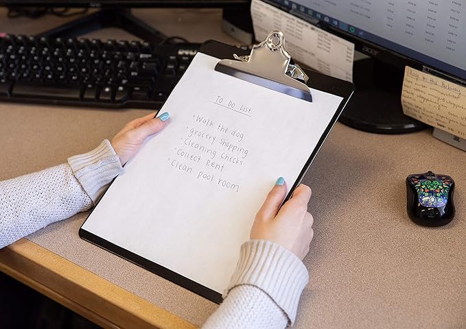 Black Plastic Clipboards (Set of 6) Multipack - 12.5x9 Inch Black Clipboard with 100 Sheets Holding Capacity Butterfly Clip | Colored Acrylic Clip Boards in Bulk | Office, Classroom, School Supplies