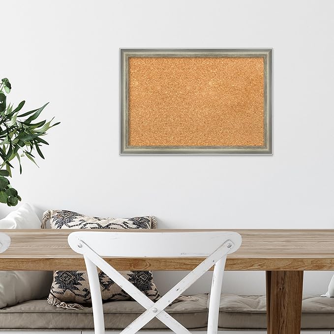 Amanti Art Natural Cork Board for Wall, 14x20 Vision Board with Silver Wood Frame, Small Corkboard Office Decor for Home Organization, Casual Corkboard Pinboard to Display Items for Home Organization