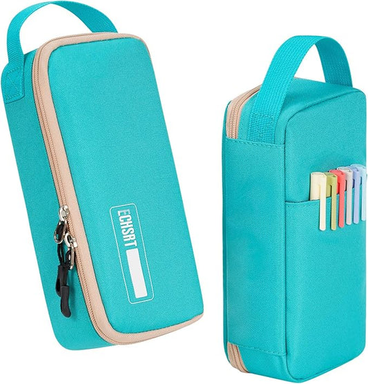 ECHSRT Big Pencil Case, Aesthetic Portable Zipper Pencil Bag with Hidden Pocket, Special Pouch for Men Women Adults, Stationery Organizer Pen Cases for Office Travel, Teal