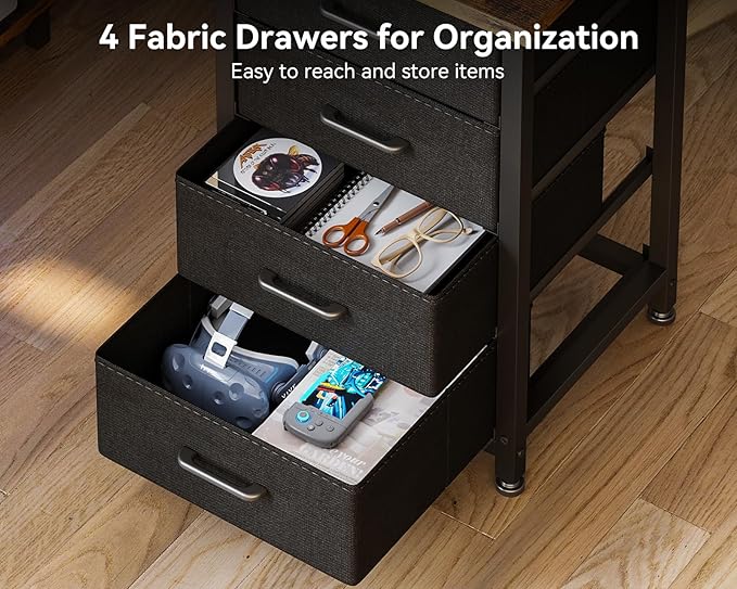 Casaottima L Shaped Desk with 4 Tier Drawers, 61" Gaming Desk with Power Outlets & USB, Reversible L-Shaped Computer Desk with CPU Stand, Home Office Corner Desk with Storage, Easy Assemble, Vintage