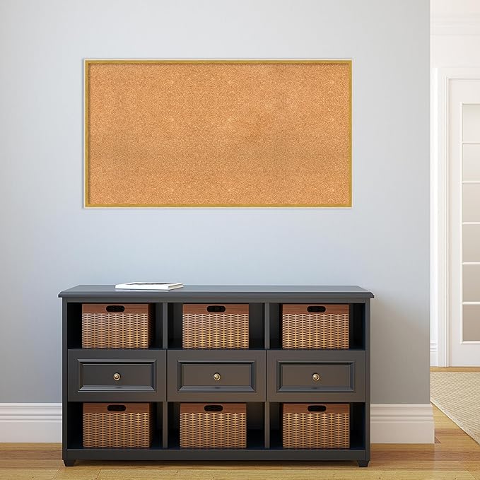 Amanti Art Natural Cork Board for Wall, 25x45 Vision Board with White Frame, Oversize Corkboard Office Decor for Home Organization, Modern Corkboard Pinboard to Display Items for Home Organization in