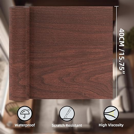 GSCIT Club Cherry Wallpaper, 15.7 inch X 15ft Self Adhesive Wood Grain Repair Tape Patch for Tables, Chairs, Baseboards, Doors, Windows, Floors, Handicraft DIY.