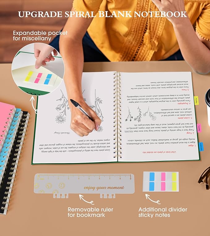 Blank Spiral Notebook Journal 8.5” x 11”, A4 Large Sketch Book for Women Men, 100 GSM Blank Paper Drawing Notebook, Plastic Hardcover Spiral Bound Sketchbook for Sketching Work School Writing, Green