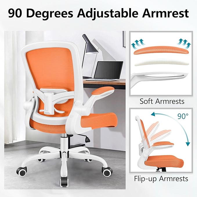 FelixKing Office Chair, Ergonomic Desk Chair Breathable Mesh Chairs with Adjustable High Back Lumbar Support Flip-up Armrests, Executive Swivel Comfy Task Computer Chairs for Home Office Sunset Orange