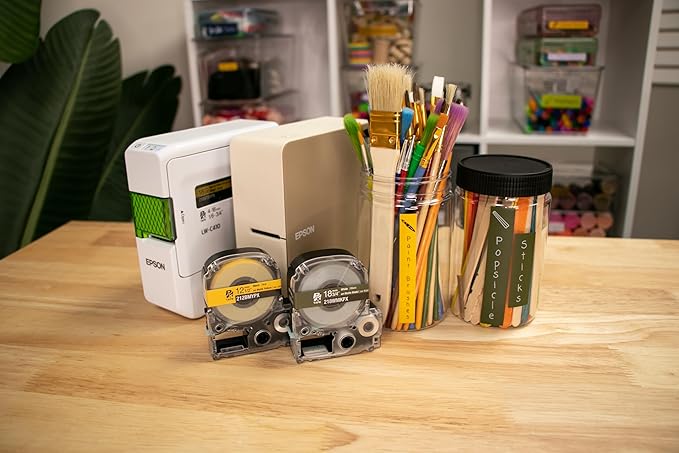 Epson LABELWORKS 218BMYPX Genuine PET (Polyester) Tape Cartridge - Black on Matte Yellow Designer Craft Label Maker Tape - 3/4" (18MM) Wide, 26'