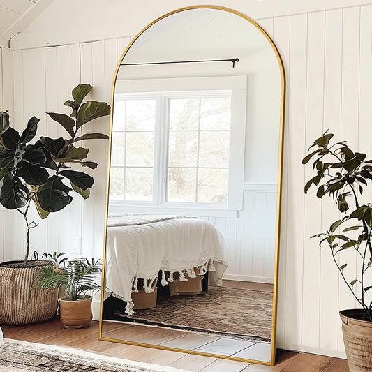 Antok Full Length Mirror, 83"x44" Oversized Floor Mirror Freestanding, Full Body Mirror Floor Standing Mirrors with Stand, Hanging Mounted Mirrors for Living Room Cloakroom,Gold,Arched Style