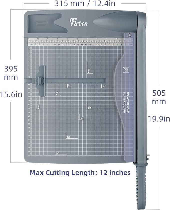 Firbon 12" Guillotine Paper Cutter, Heavy Duty 30-Sheet Capacity Trimmer for Cardstock, Photos, Scrapbooking, Office, Classroom, Studio (Gray)