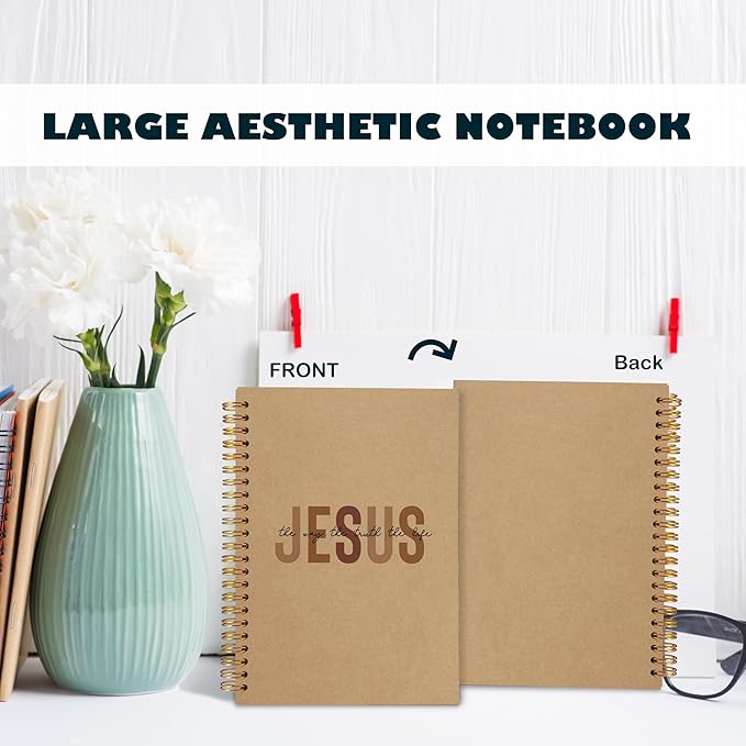 Boho Christian Notebook Journal, Christian Gifts for Women, Bible Notebooks for Note Taking, Bible Journaling Notebook, Jesus the Way the Truth the Life Hardcover Spiral Notebook 5.5x8.3 kraft paper