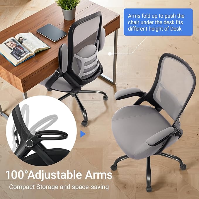 HYLONE 400lbs Heavy Duty Office Chair, 5" Thickened Seat Ergonomic Desk Chair with Adjustable Armrests, Home Office Computer Chairs for Long Hours Mesh Executive Chair(Dark Grey)