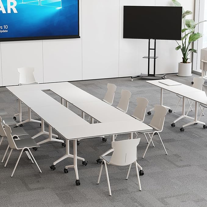 Folding Conference Room Tables 6 Pack, Foldable Modern Mobile Meeting Table Desk Training Table 6FT Large Rolling OfficeTable for Conference Training Classroom (6, 55" * 23.6" * 29.5")