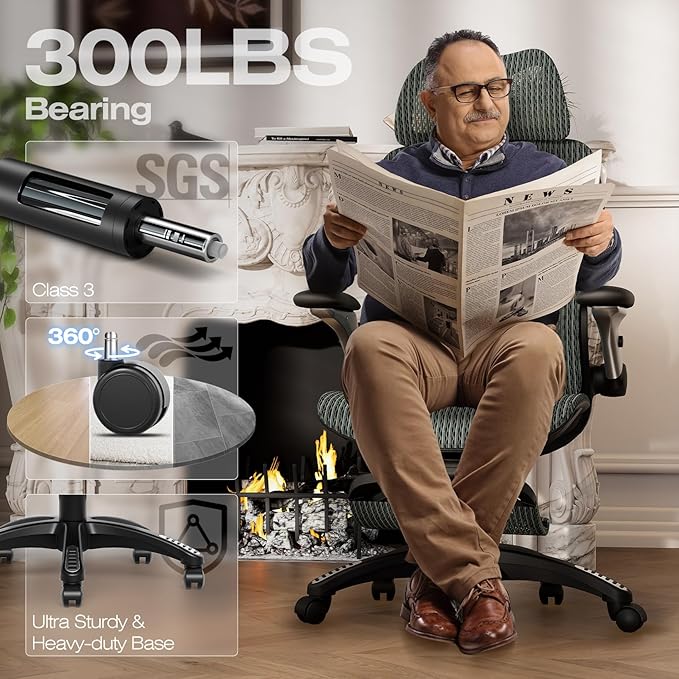 ELABEST X100 Ergonomic Office Chair with Footrest, Big and Tall Home Desk Chair with 5D Flip-Up Arms, Adjustable 6D Lumbar Support,High Back Rolling Computer Chair, Swivel Mesh Chairs (Forest Ranger)