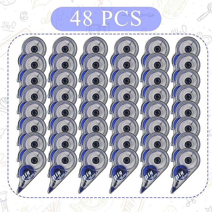 Chivao 48 Pack White Correction Tape, Classroom Correction Tape Wipe out Easy to Use Applicator Translucent Dispenser Shows for School Office Note Journal, 0.2 Inch x 39.4 Feet