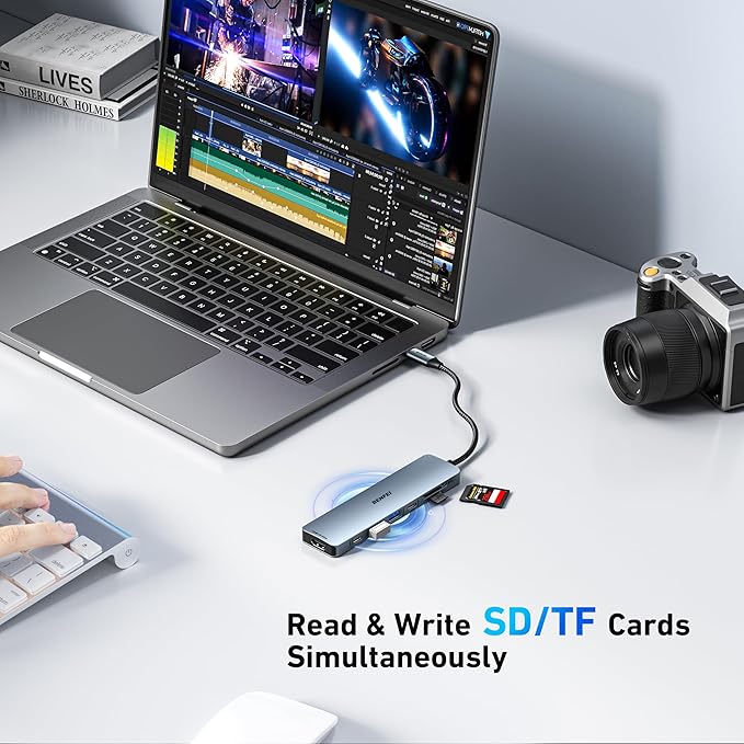 BENFEI 7-in-1 USB C Hub with HDMI(4K@60Hz), 2 USB-A, 1 USB-C Data, 100W Charge, SD/TF Card Reader, Silicone Tangle-Free Cable Compatible with MacBook Pro/Air, iPad Pro, iMac, iPhone 15 Pro/Pro Max