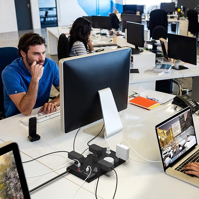 Extension Cord 10 Ft, SUPERDANNY Power Strip Surge Protector with 6 USB Charging Ports and 22 AC Outlets, 1875W/15A, 2100 Joules, Flat Plug Power Outlet for Home, Office, Dorm, Gaming Room, Black