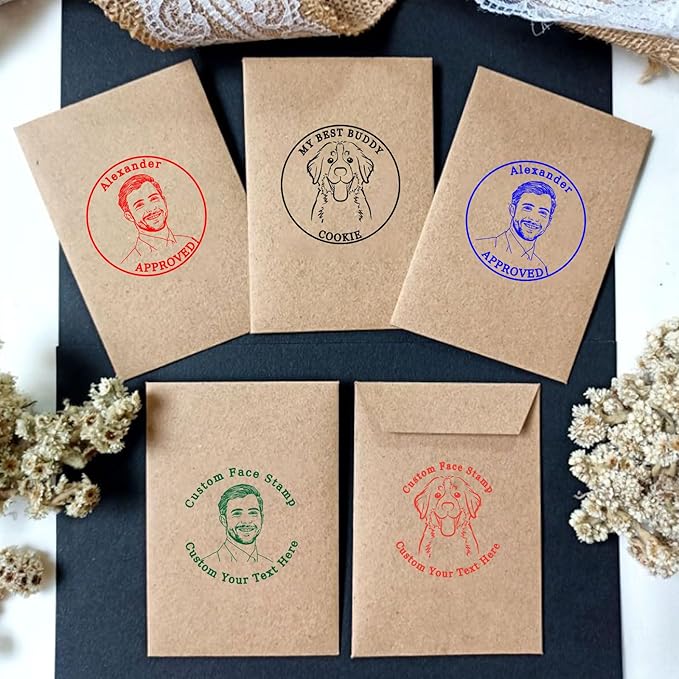 Custom Face Photo Stamp Personalized Self-Inking Portrait Rubber Stamps Customized Name Logo Return Address Approved Stamp Label Stamping Supplies Office Business Funny Gifts for Pets Teacher Face