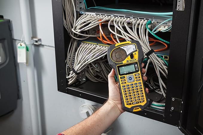 Brady M210 Portable Label Printer with Rubber Bumpers & Authentic (M21-750-499) Multi-Purpose Nylon Label for General Identification, Wire Marking, and Laboratory Labeling.75 Width, 16' Length