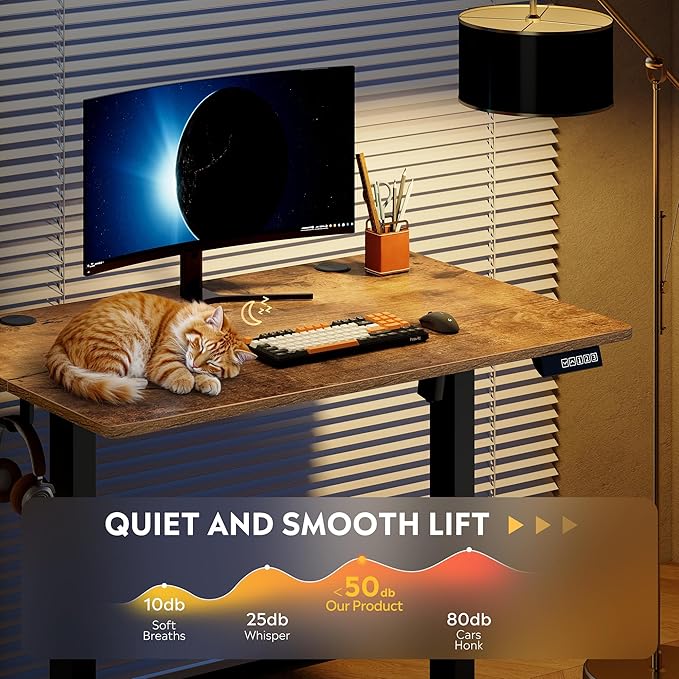 DEVAISE 40 Inch Electric Standing Desk, 3 Adjustable Height Stand up Desk for Home Office, Ergonomic Sit to Stand Desk with LED Touchscreen, 3 Memory Preset Computer Desk (Rustic Brown)