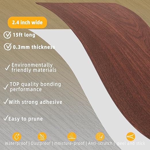 GSCIT Club Wood Tape, 2.4 inch X 15ft Self Adhesive Cherry Wood Grain Repair Tape Cherry Repair Patch for Tables, Chairs, Baseboards, Doors, Windows