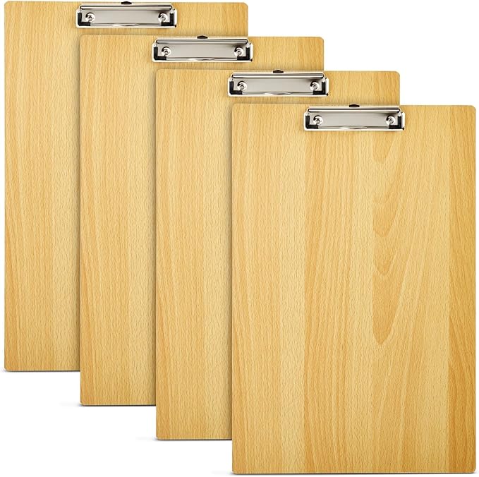 4 Pack Extra Large Clipboards, Wooden Art Board with Low-Profile Clip and Hook for Classroom and Office, 11.5x17.5 in