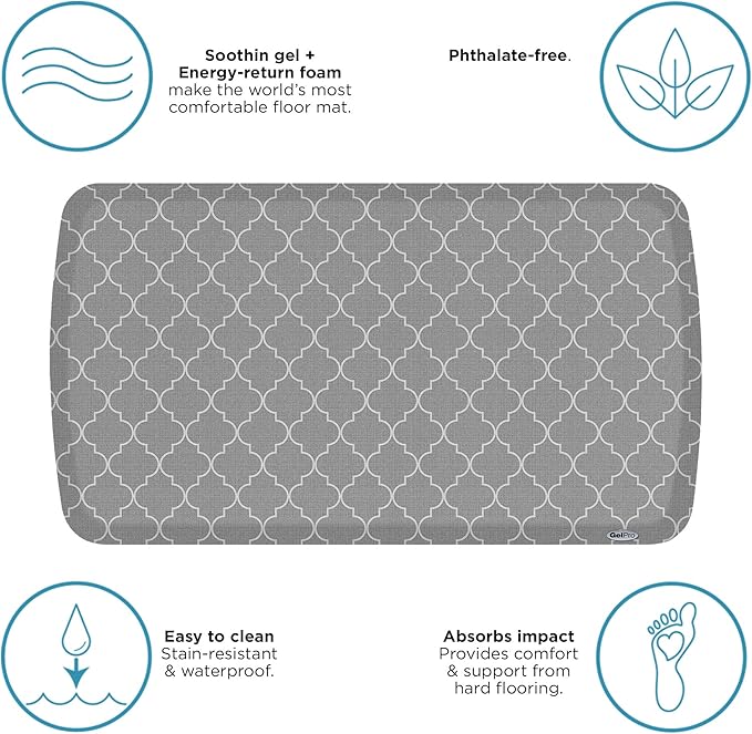 GelPro Elite Premier Anti-Fatigue Kitchen Comfort Floor Mat, 20x36", Trellis Classic Grey