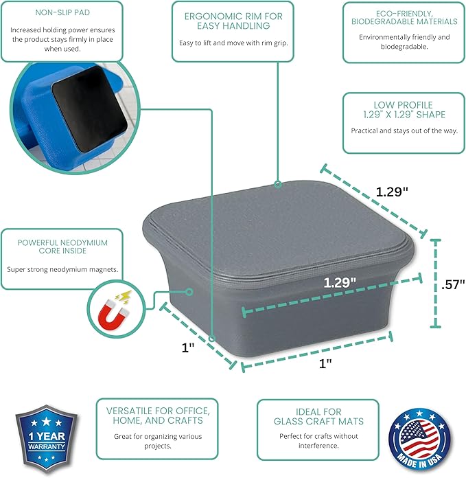 Glassboard Studio MiniBar Magnet - Strong Neodymium Rare Earth Magnets for Fridge, Whiteboard, Locker & Magnetic Glassboards - Ideal for Crafting & Office Use - Strong Fridge Magnets (Steel Gray, 12)