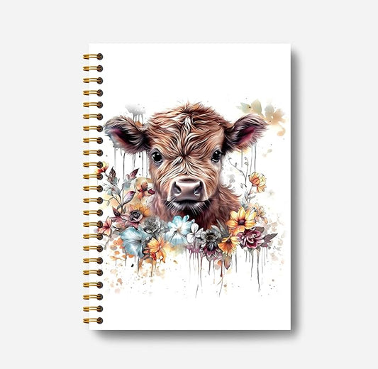 Highland Cow Notebook Journal - Highland Cow Gifts, Floral Spiral Journal Notebook 5.5×8.3, Cow Gifts for Cow Lovers, Cow Gifts for Women, 164 Pages