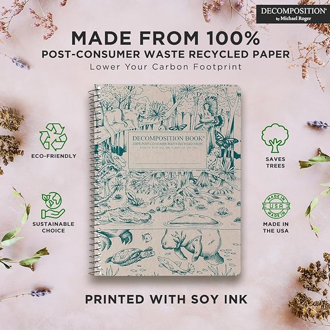 Decomposition 3-Pack Coastal Harmony College Ruled Spiral Notebook - 9.75 x 7.5 Journal, 160 Lined Pages - 100% Recycled Paper - Notebooks for School Supplies, Home & Office - Made in USA