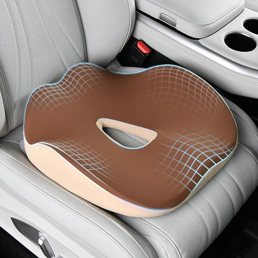 Coverado Car Seat Cushion, Memory Foam Office Chair Cushion for Car, Everlasting Comfort Sciatica & Hip & Tailbone Pain Relief Cushion for Long Sitting Driver Office Worker-Beige