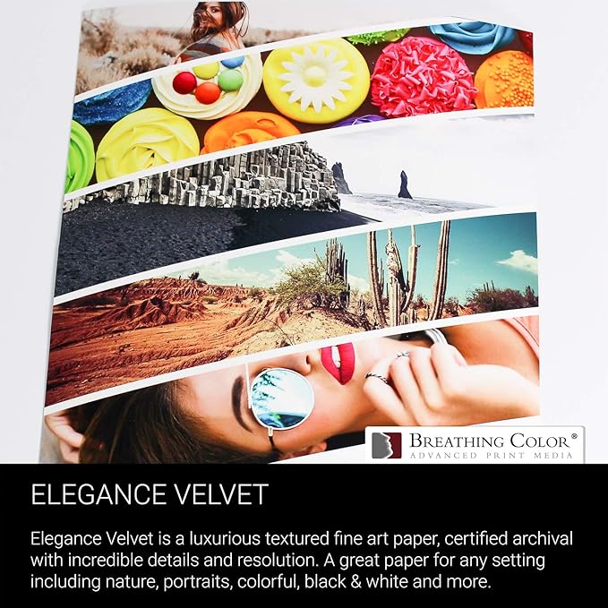 Elegance Velvet 8.5 in x 11 in, 25 Sheets is a Premium Matte 310 gsm, Cold Pressed Bright White Museum Grade Fine Art Inkjet Paper, Compatible with Most Dye-Based and Pigment Printers