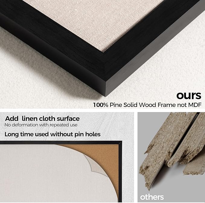 Fun Memories Cork Board Bulletin Board for Office, 24" x 36" Pine Wooden Framed Corkboard, Wall Mounted Notice Pin Board for School Home & Office, Black