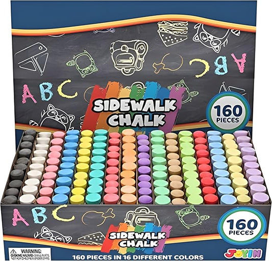 160 PCS Sidewalk Chalks Set Non-Toxic Washable Jumbo Chalk for Outdoor Art Play, Painting on Chalkboard, Blackboard and Playground
