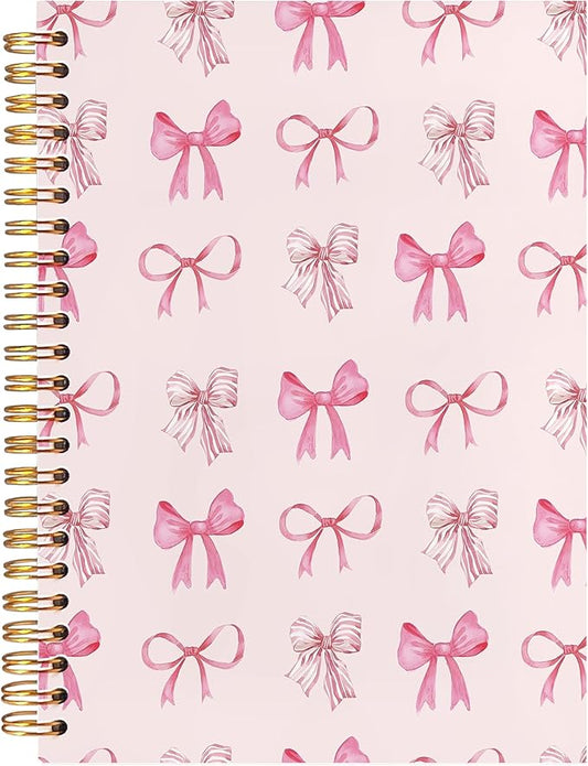 BearCake Pink Bow Sticky notebook,Cute Pink Preppy Journal,Trendy Coquette Pink Bow Notebook for women notebook,Pink bow notebook for note taking,Hardcover Spiral Notebook 5.5x8.3