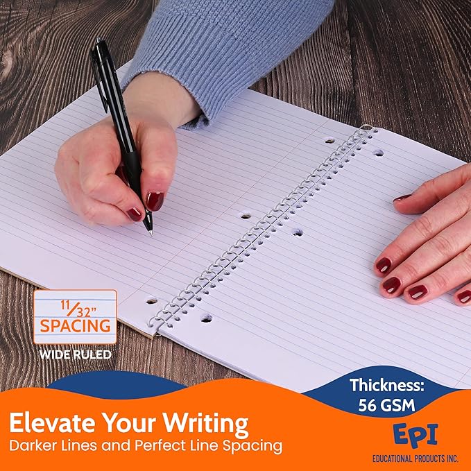 EPI Spiral Notebook | 5 Subject - Wide Ruled - 180 Sheets, Durable Spiral Binding | 10.5 x 8 in | Classroom Supplies | School, Office, Note Taking, Journaling - 3 Pack