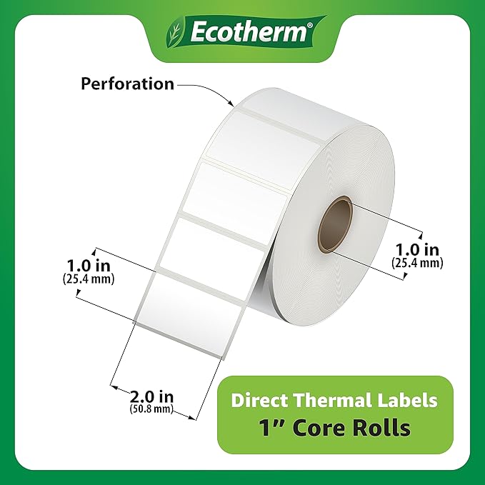 2"x1" Thermal Labels for Rollo, Munbyn, Zebra, Godex, Arkscan, iDPRT, Offnova Printers and More - White Paper Stickers - Small Multipurpose Barcode Labels | 5600 Labels | 4 Rolls | by Ecotherm