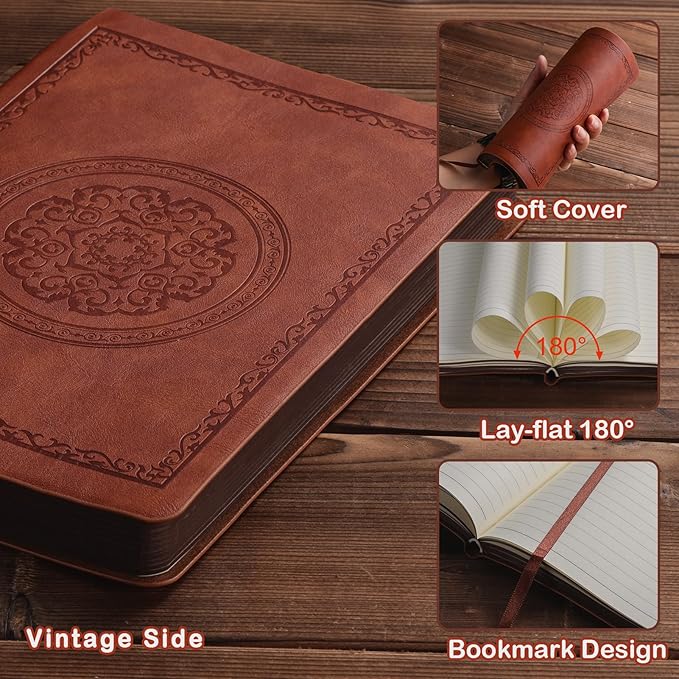 2025 Leather Vintage Journal Notebook,300 Pages,Leather Softcover Lined Journal Notebooks for Women Men,Notebook Journals for Writing Travel,Business,Office,8.5'' X 11.3''