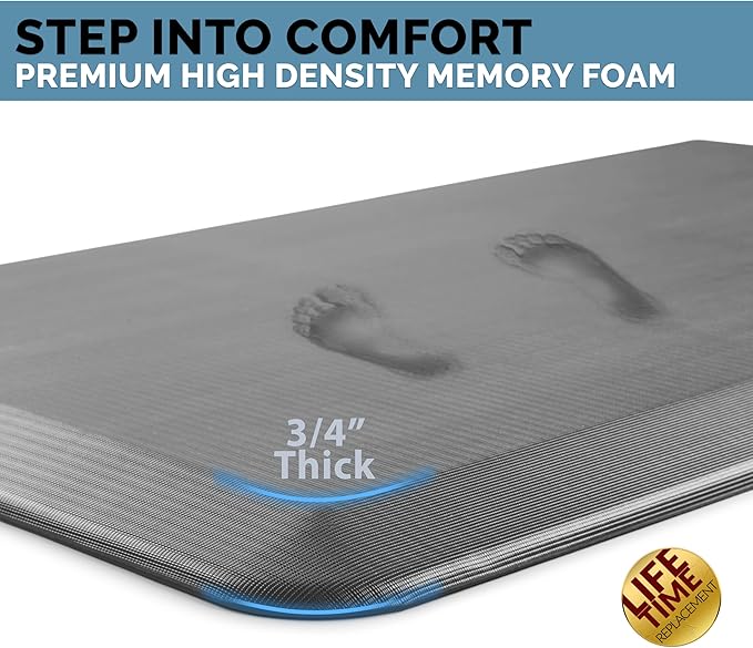 ComfiLife Anti Fatigue Floor Mat – 3/4 Inch Thick Kitchen Mats for Floor, Standing Desk Mat, Kitchen Rug – Comfort at Home, Office – Durable – Stain Resistant – Non-Slip Bottom (20" x 39", Gray)