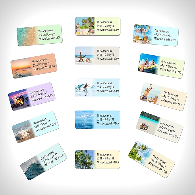 Customized Personalized Address Labels - Made in The USA by Kenco (500 Labels, Tropical Beach)