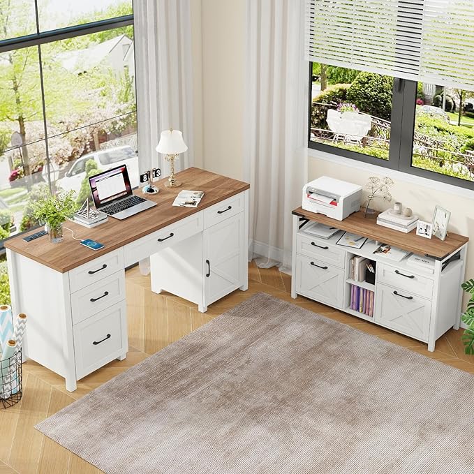 Farmhouse Filing Cabinet with Adjustable Shelf for Home Office, Lateral File Cabinets 4 Drawers with Open Storage Shelf, Filing Organization Storage Cabinets for Hanging Files Letter/Legal/F4/A4.