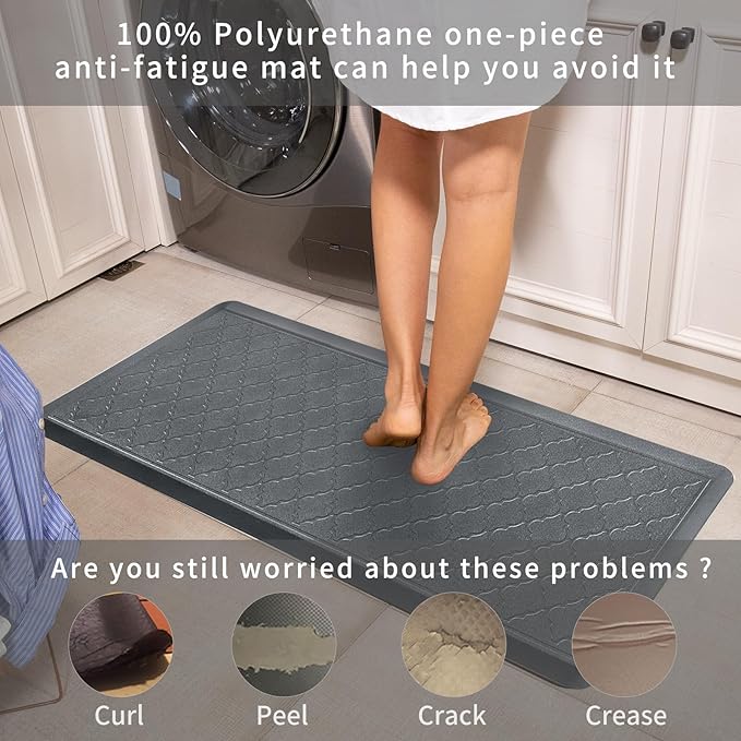 24 x 60 Inch Extra Support Anti Fatigue Comfort Kitchen Mat, Waterproof Long Kitchen Runner, Non-Slip Standing Desk Mat, Commercial Pads for Offices, Home, Garages (Barcelona Grey, 24'' x 60'')