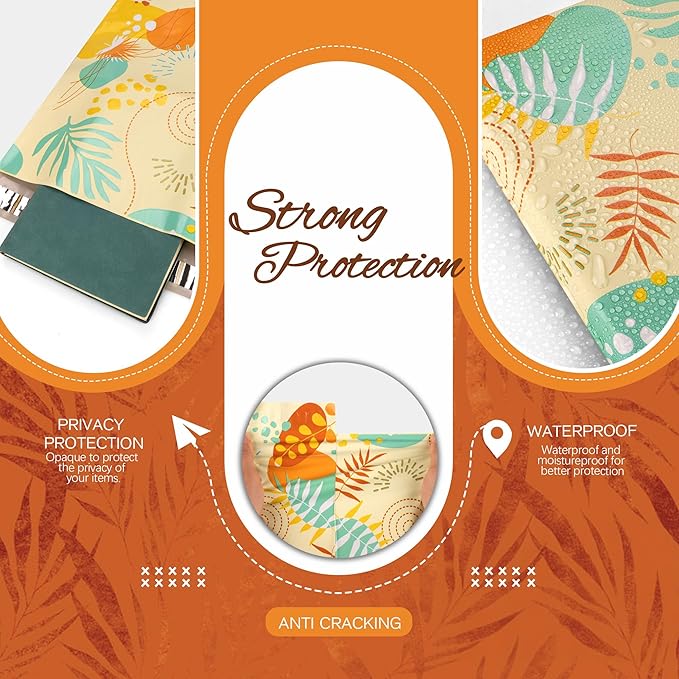 Colorful Leaves Poly Mailer 10x13 Inch 100 Pcs, Waterproof Shipping Bags for Clothing, Tear-Resistant Mailier Bags, Strong Mailing Bags with Self-Seal