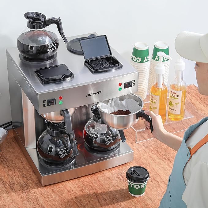 Dual Drip Commercial Coffee Maker, 200 Cup/hour, 7.2L Pour Over Coffee Machine with 4 Glass Carafe and 4 Warmers, Stainless Steel Double Coffee Brewer Staition for Restaurant and COFFEE Bar