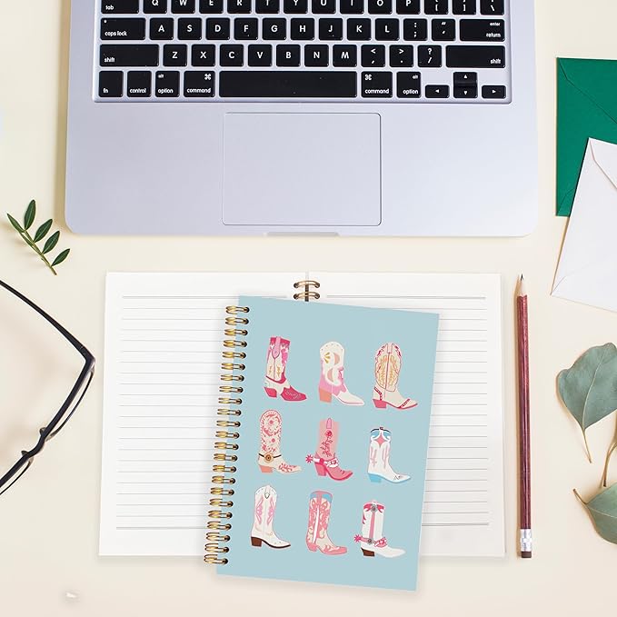 BearCake Cowgirl Boot Notebook, Cowgirl Stuff, Cowgirl Gifts, Western Office Supplies, Western Stuff for Women, Boho Western Notebook Journal 5.5x8.3 blue